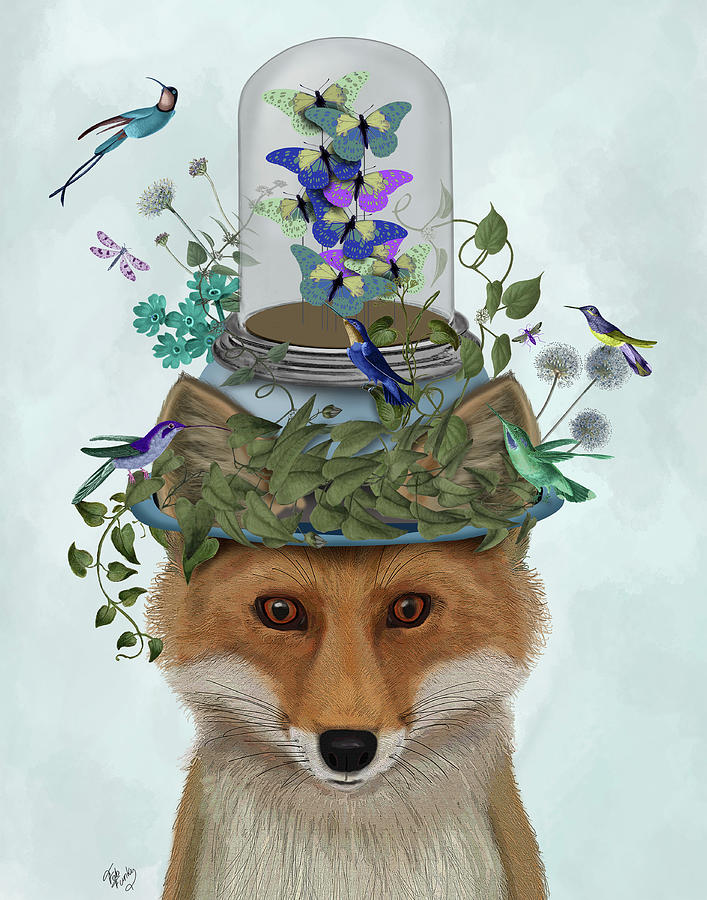 Fox With Butterfly Bell Jar Painting by Fab Funky | Fine Art America