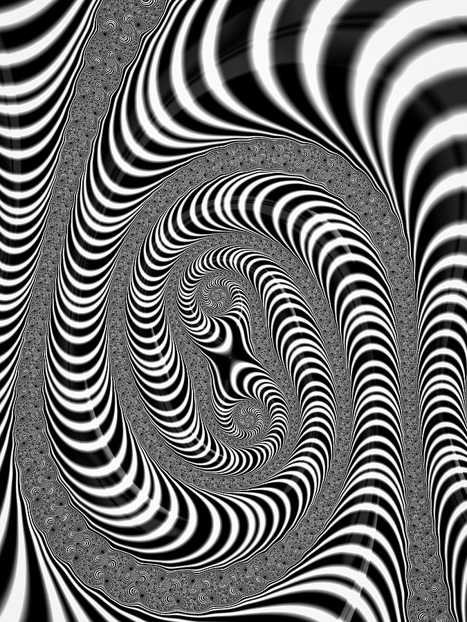 Black And White Digital Art - Fractal Spiral with stripes black and white #1 by Matthias Hauser