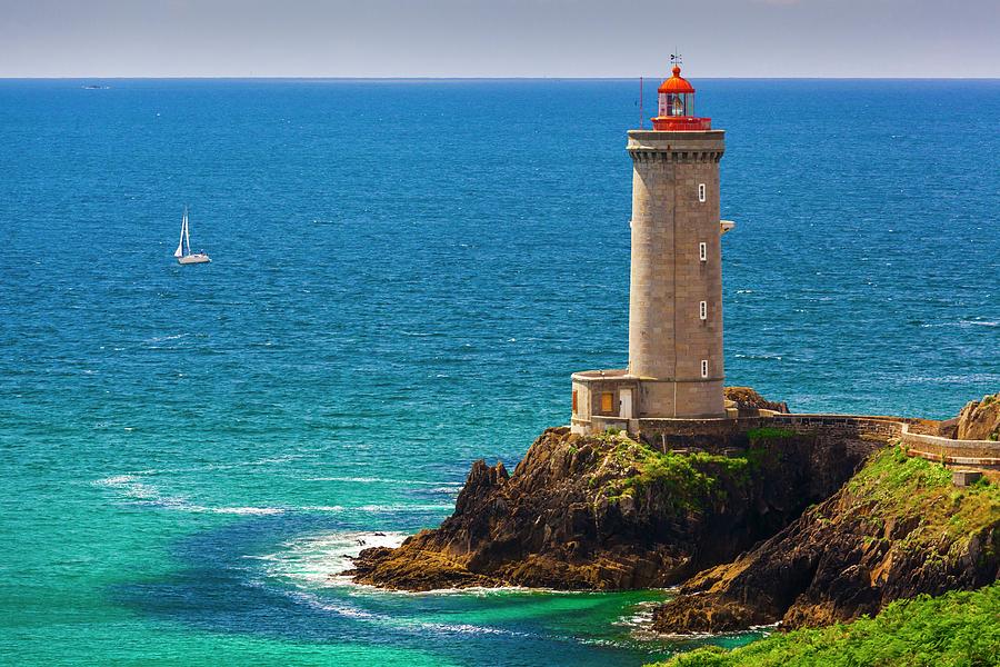 France, Brittany, Finistere, Plouzane, Petit Minou Lighthouse #1 Digital Art by Olimpio Fantuz