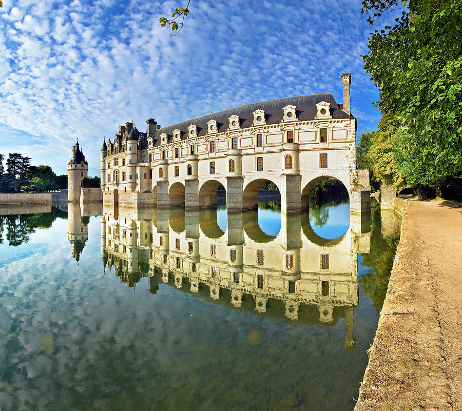 France, Centre, Chenonceaux, Loire Valley, Indre-et-loire, The Castle, Tower Of Marques And River Le Cher #1 Digital Art by Luca Da Ros