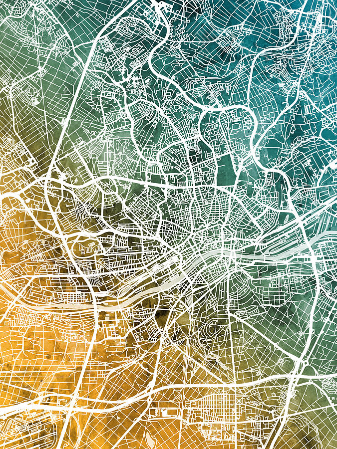 Frankfurt Germany City Map #1 Digital Art by Michael Tompsett