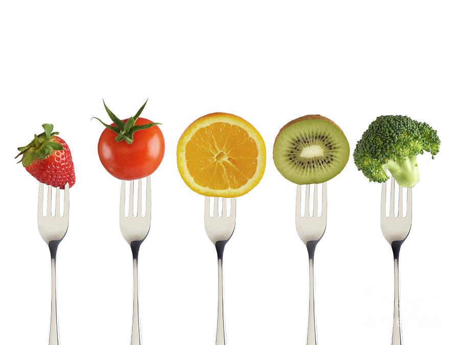 Fresh Fruit And Vegetables On Forks #1 Photograph by Science Photo Library Fresh Fruit And Vegetables On Forks #1 Photograph by Science Photo Library