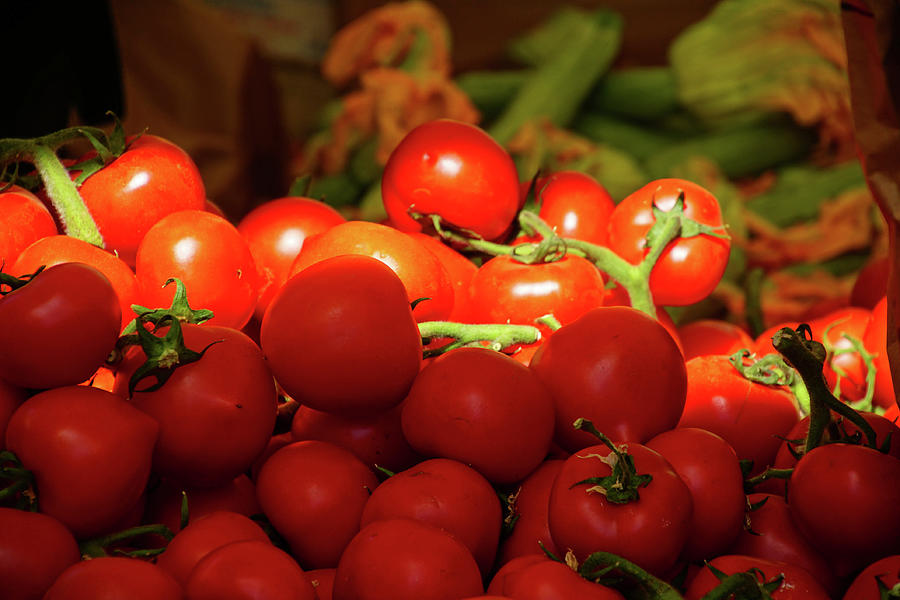 Fresh tomatoes in the market #1 Photograph by Steve Estvanik