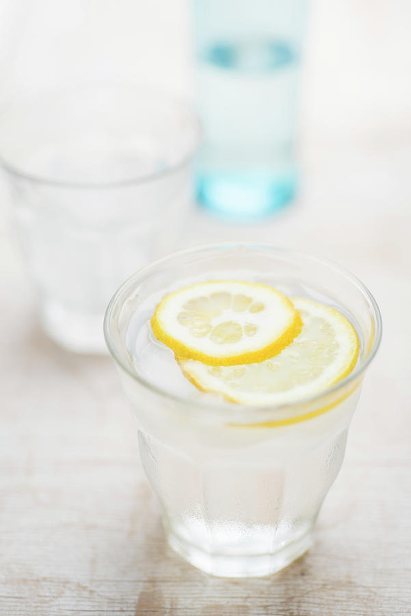 Fresh Water In A Glass With Ice Cubes And Lemon Slices #1 Photograph by Canan Czemmel