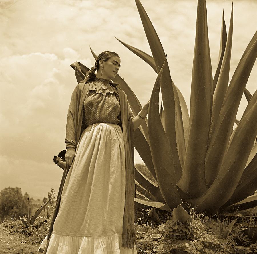 Nature Photograph - Frida Kahlo Standing Next To An Agave Plant #1 by Mountain Dreams