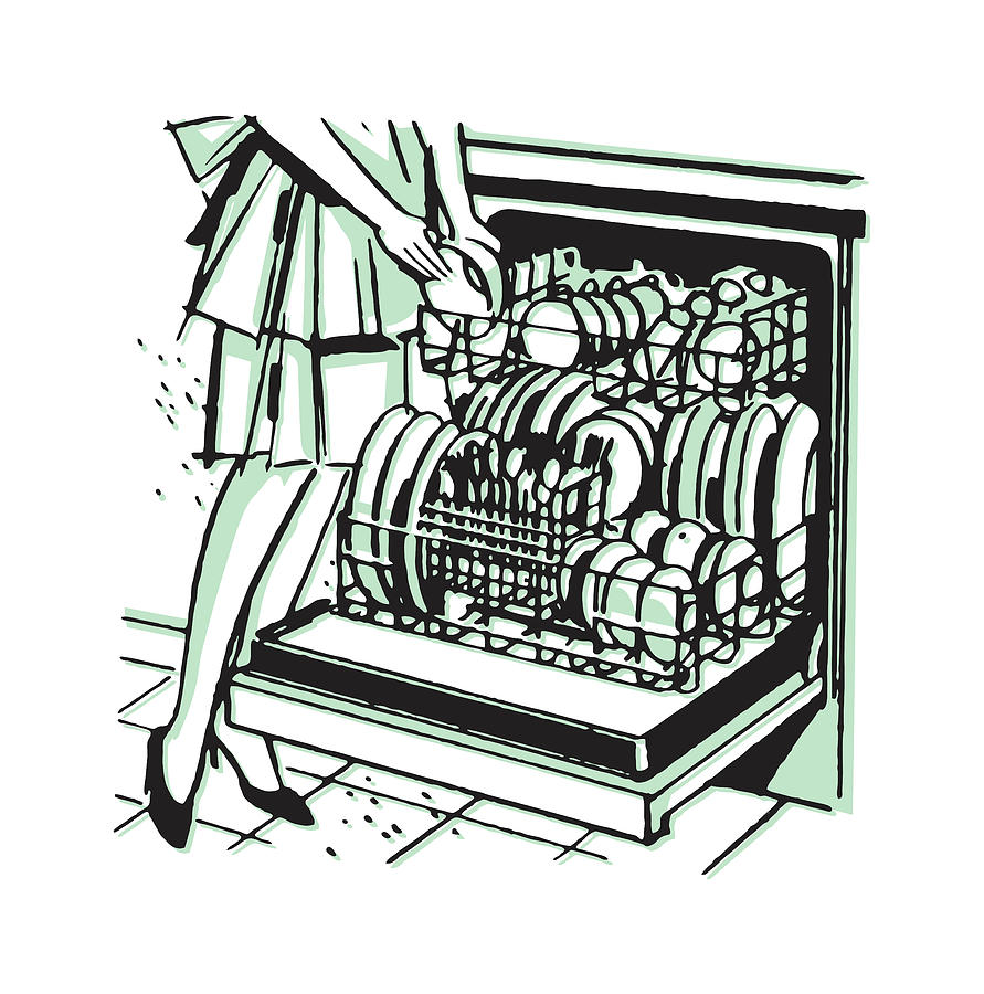 Vintage Drawing - Full Open Dishwasher #1 by CSA Images