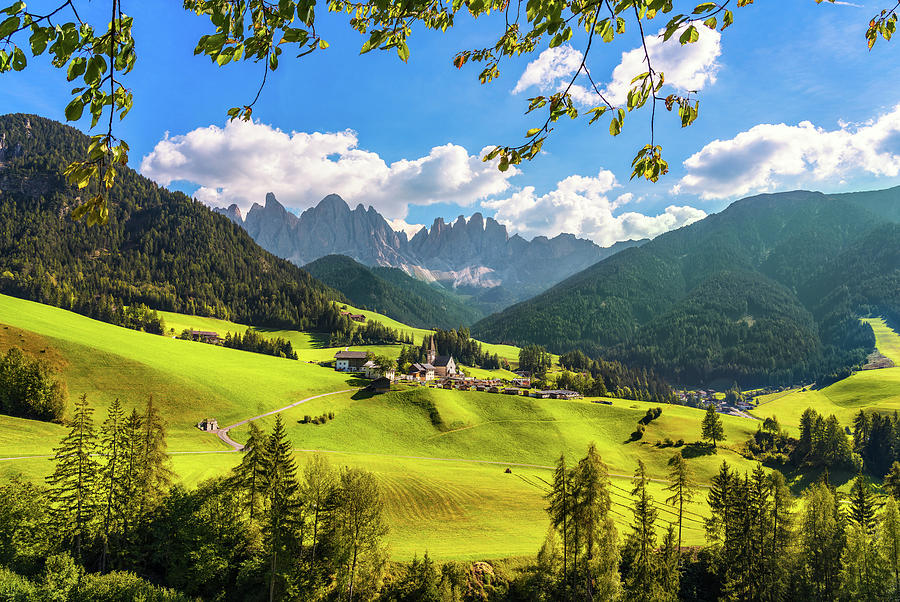 Funes Valley Santa Magdalena view and Odle mountains, Dolomites  #1 Photograph by Stefano Orazzini