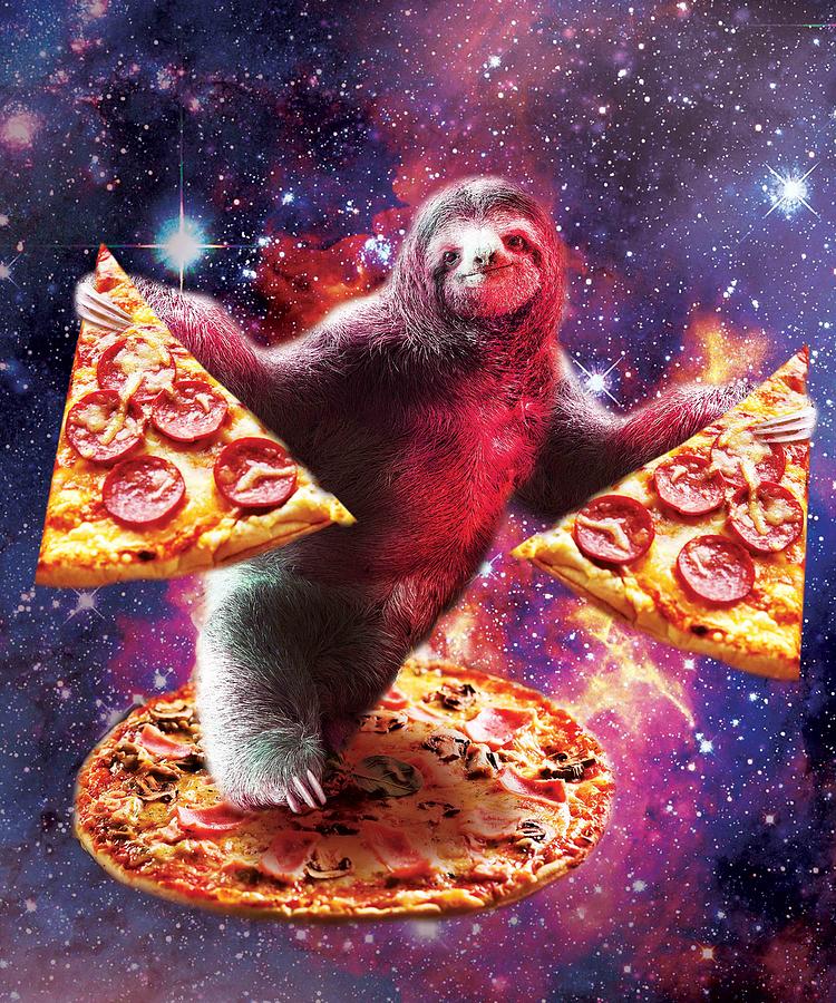 Funny Space Sloth With Pizza Digital Art By Random Galaxy