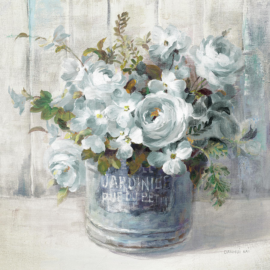Flower Painting - Garden Blooms I Blue Crop #1 by Danhui Nai