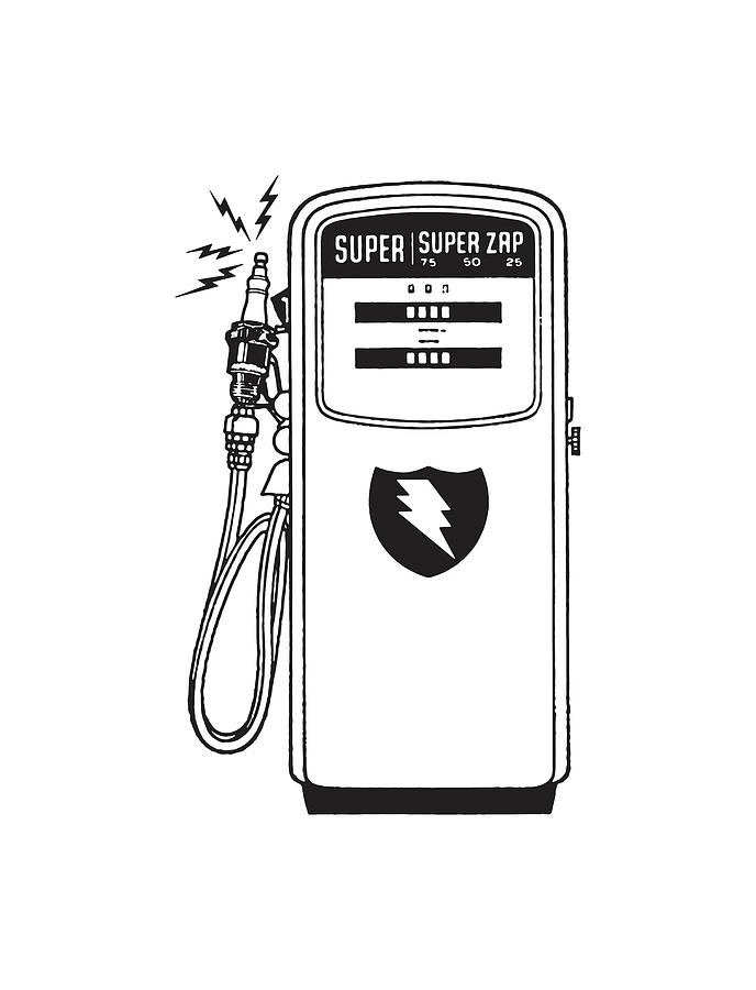 Black And White Drawing - Gasoline Pump with Spark Plug #1 by CSA Images