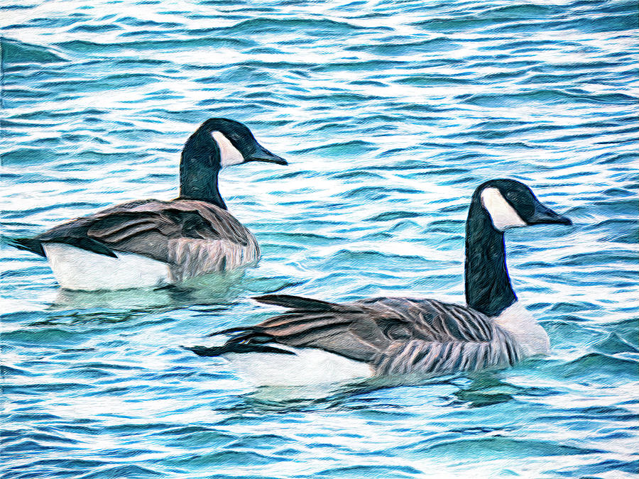 Wildlife Mixed Media - Geese Gone Fishing #1 by Leslie Montgomery