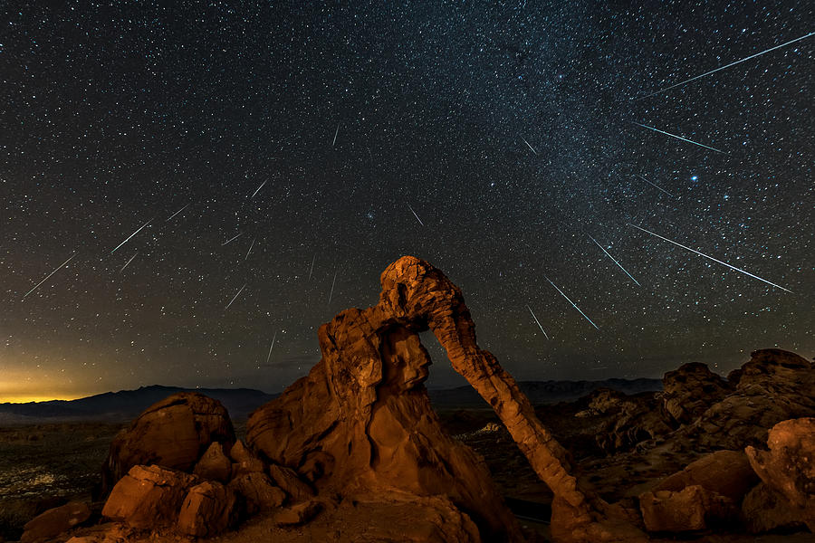 Geminid Meteor Shower Above The Elephant Rock #1 Photograph by Hua Zhu