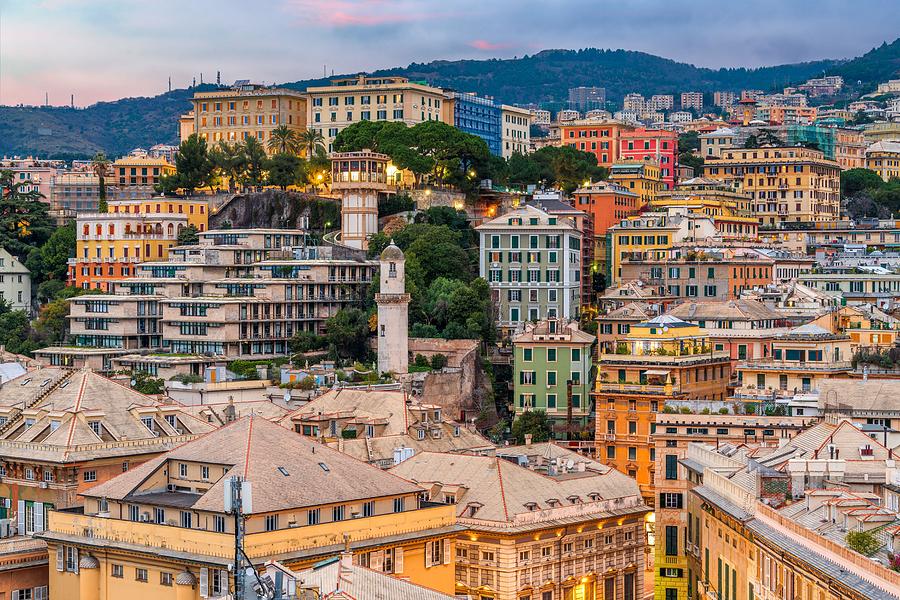 Architecture Photograph - Genova, Italy City Skyline View Towards #1 by Sean Pavone