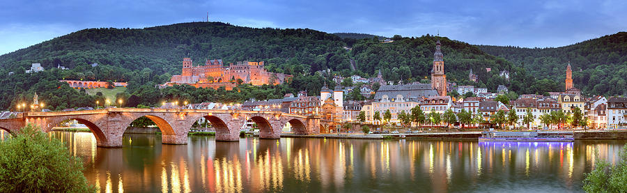 Germany, Baden-wurttemberg, Heidelberg, View With Heidelberg Castle, Old Town City Center And Old Bridge #1 Digital Art by Francesco Carovillano