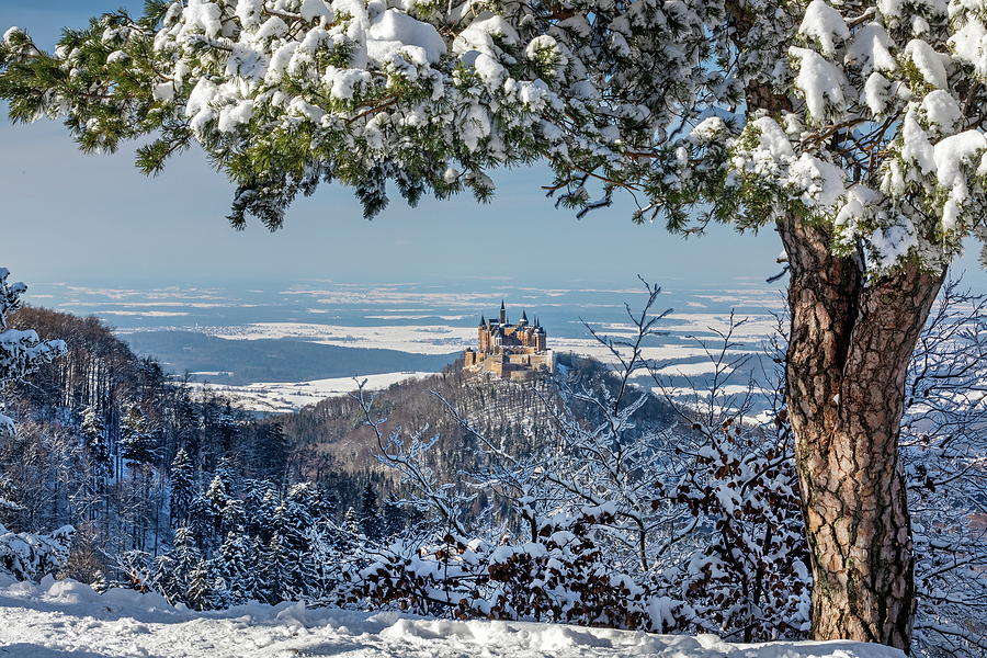 Germany, Baden-wurttemberg, Swabian Alps, View From Raichberg Near Albstadt To Hohenzollern Castle, Zollernalbkreis #1 Digital Art by Reinhard Schmid