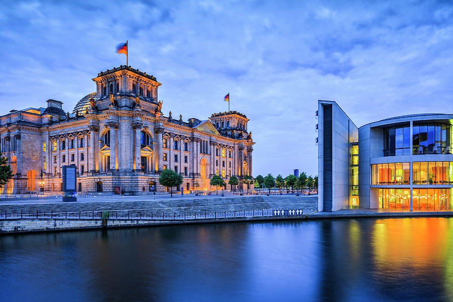 Germany, Berlin, Berlin Mitte, Spree, Bundestag And The Paul-lobe-haus On River Spree #1 Digital Art by Alessandro Saffo