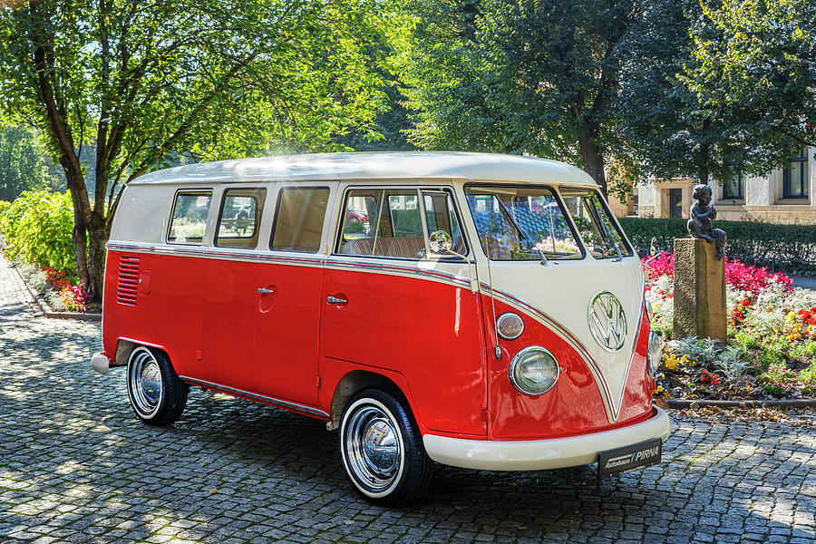 Germany, Saxony, Pirna, Vw T1, More Precisely Vw Type 2 T1, Also Called Bulli, A Small Transporter From Volkswagenwerk Gmbh At A Volkswagen Car Show #1 Digital Art by Reinhard Schmid