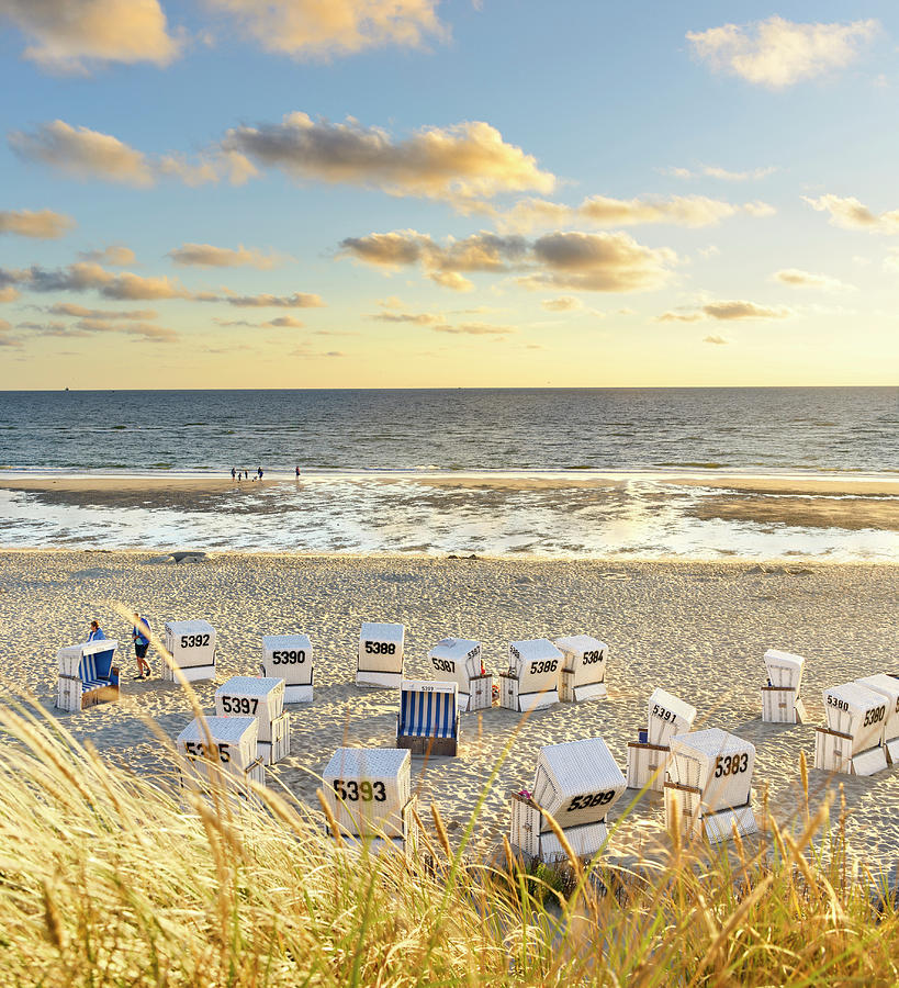 Germany, Schleswig-holstein, North Sea, North Frisian Island, Sylt Island, Strand Westerland Near Rantum With Typical Roofed Beach Chair. #1 Digital Art by Francesco Carovillano