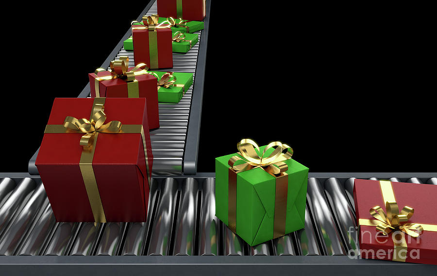 Gift Digital Art - Gift Boxes On Conveyor by Allan Swart Gift Digital Art - Gift Boxes On Conveyor by Allan Swart