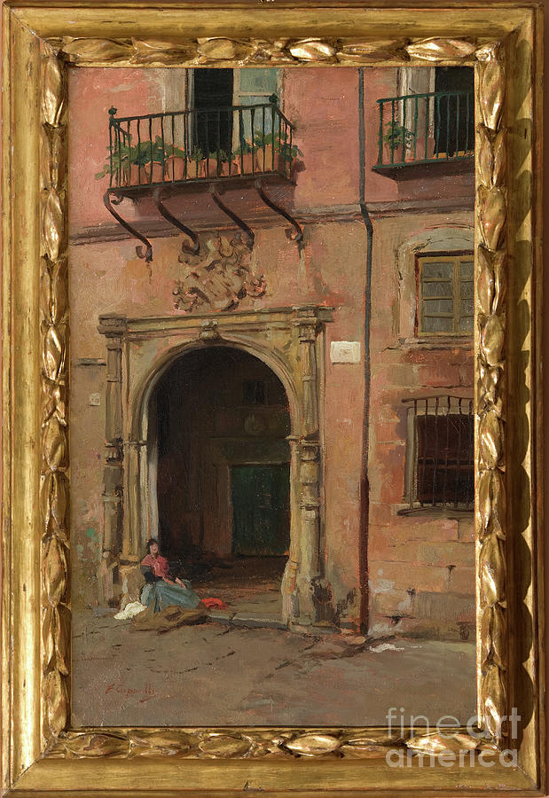 Girl Before The Front Door Painting by Evaristo Cappelli