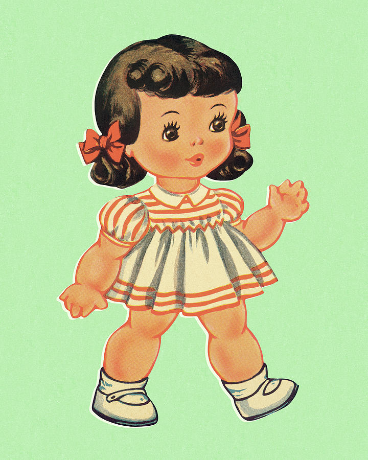 Vintage Drawing - Girl Doll #1 by CSA Images