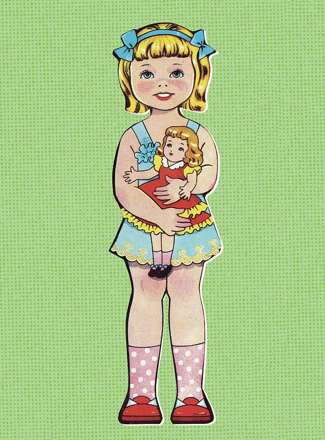 Vintage Drawing - Girl Holding Doll #1 by CSA Images