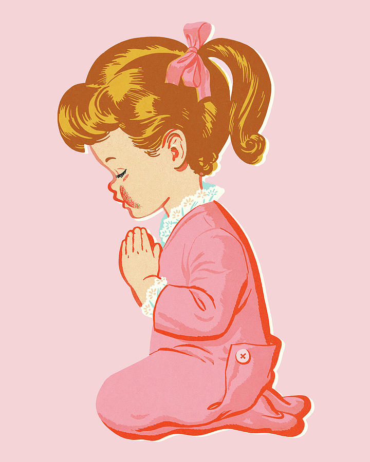 Vintage Drawing - Girl Praying #1 by CSA Images