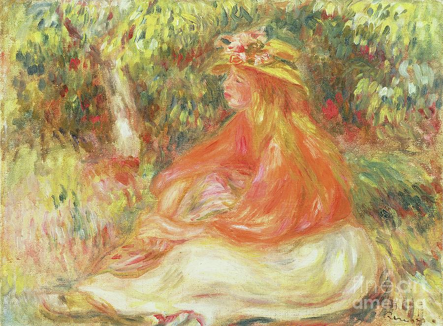 Girl Seated in a Landscape #2 Painting by Pierre-Auguste Renoir