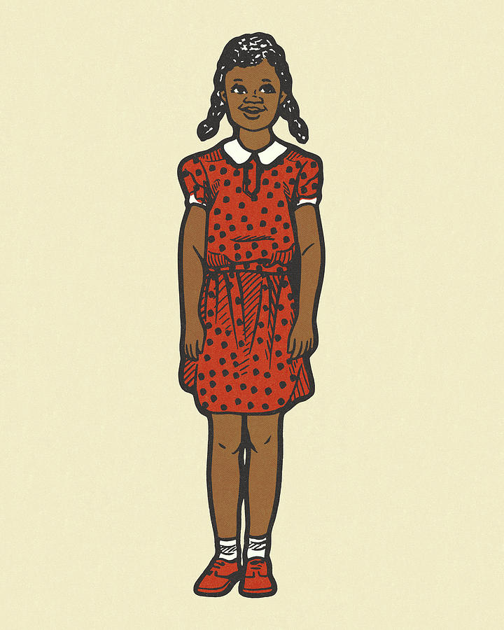 Vintage Drawing - Girl Wearing a Red Dress #1 by CSA Images