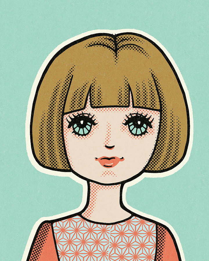 Vintage Drawing - Girl With Brunette Bob Haircut #1 by CSA Images