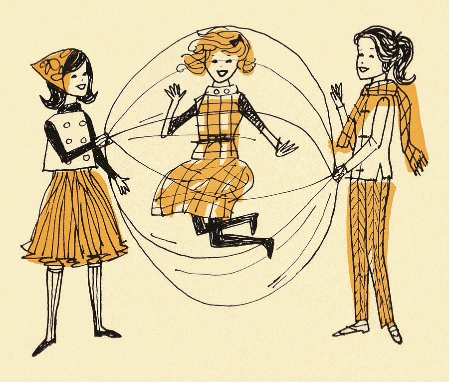 Vintage Drawing - Girls Playing Double Dutch Jump Rope #1 by CSA Images