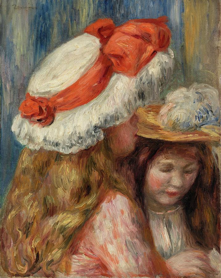 Girls with Hats #2 Painting by Pierre-Auguste Renoir