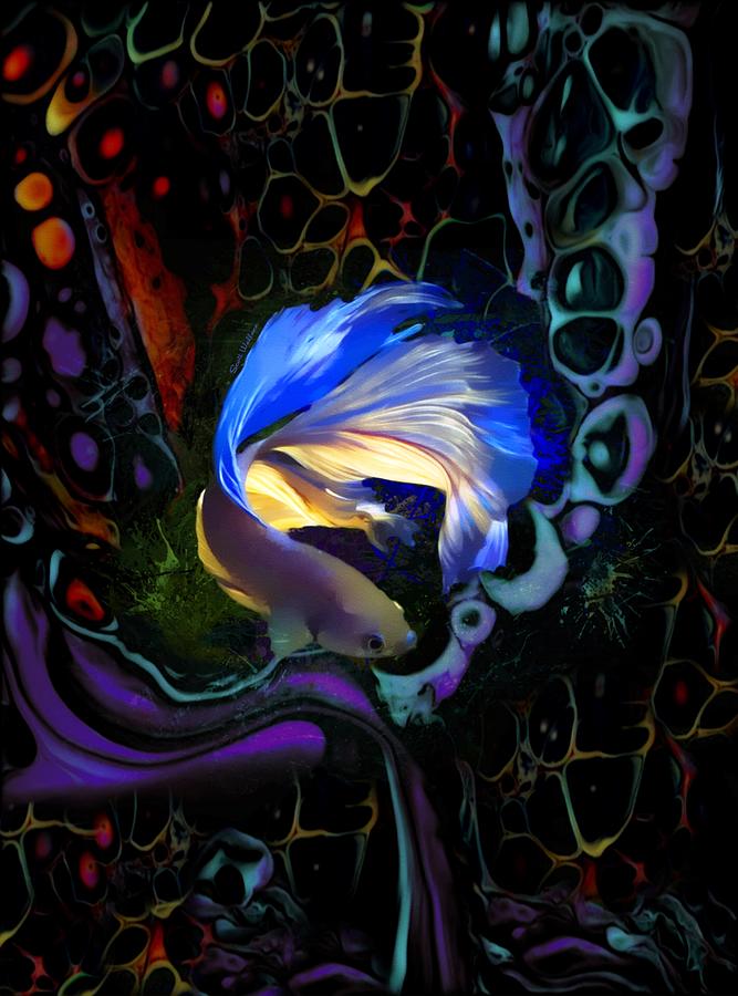 Glowing Colorful Betta Fish Abstract Portrait Digital Art by Scott Wallace Digital Designs