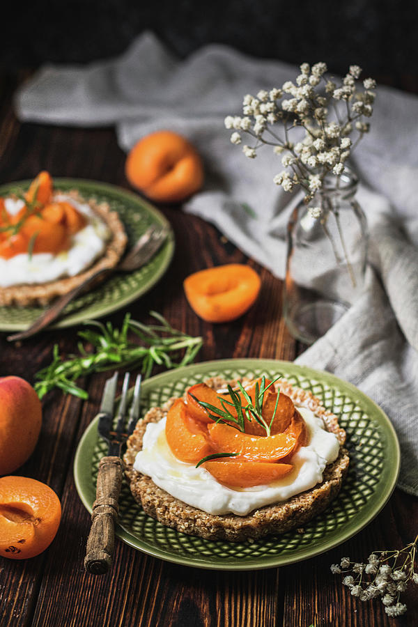 Gluten Free Tart With Vegan Cheese And Apricots #1 Photograph by Karolina Nicpon