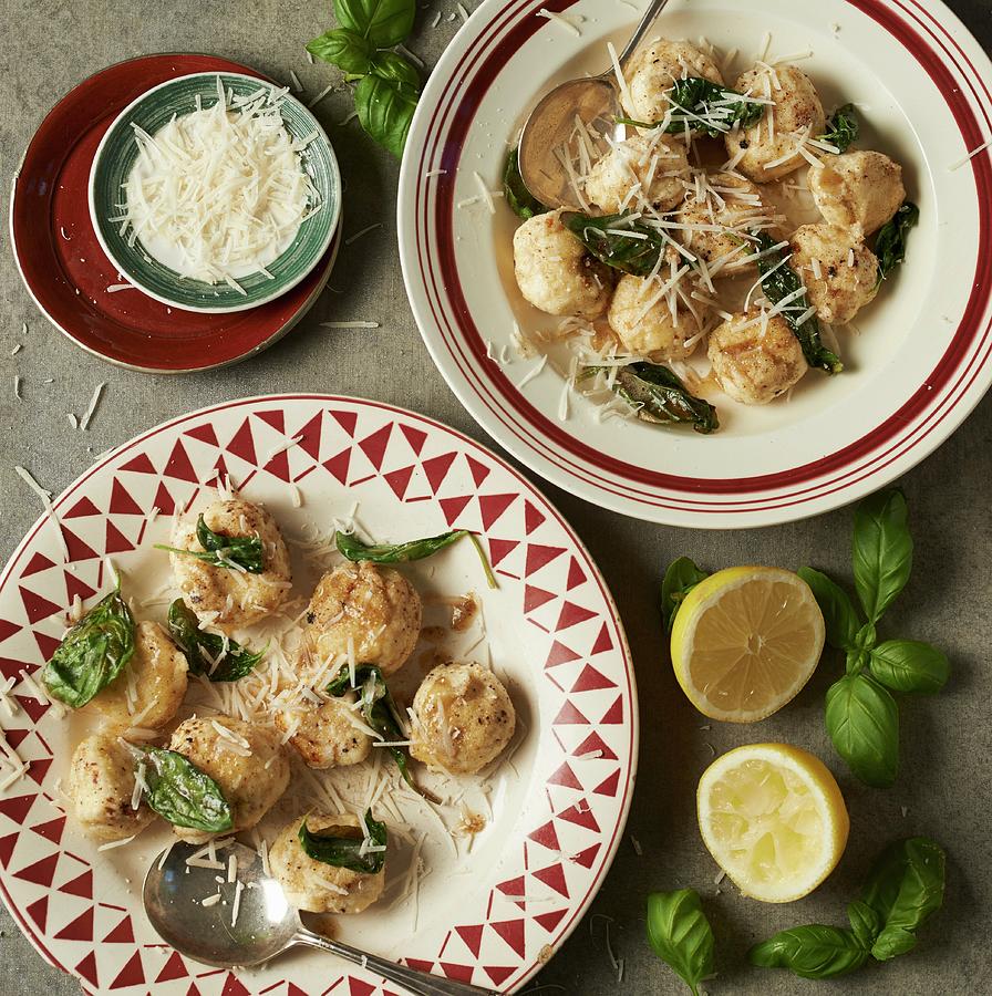 Gnudi With Sage Butter, Basil And Grated Cheese #1 Photograph by Charlotte Kibbles