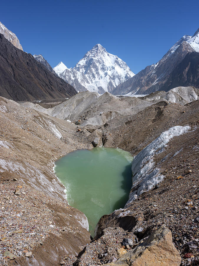 Landscape Photograph - Godwin-austen Glacier With Summit Of K2 In Background #1 by Gavin Maxwell / Naturepl.com