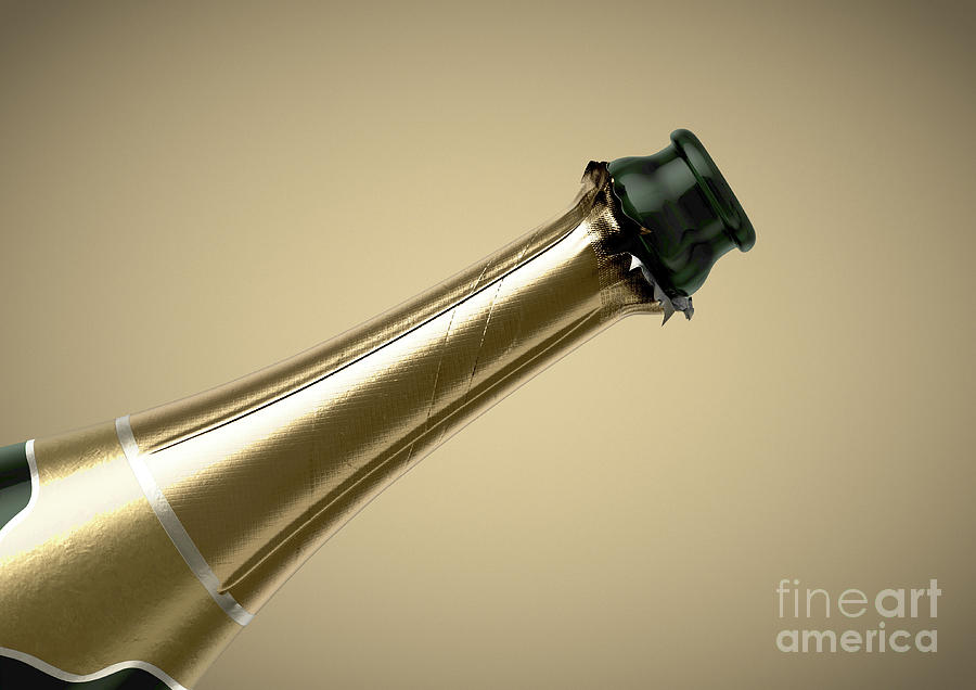 Bottle Digital Art - Gold Champagne Bottle Open Neck #1 by Allan Swart