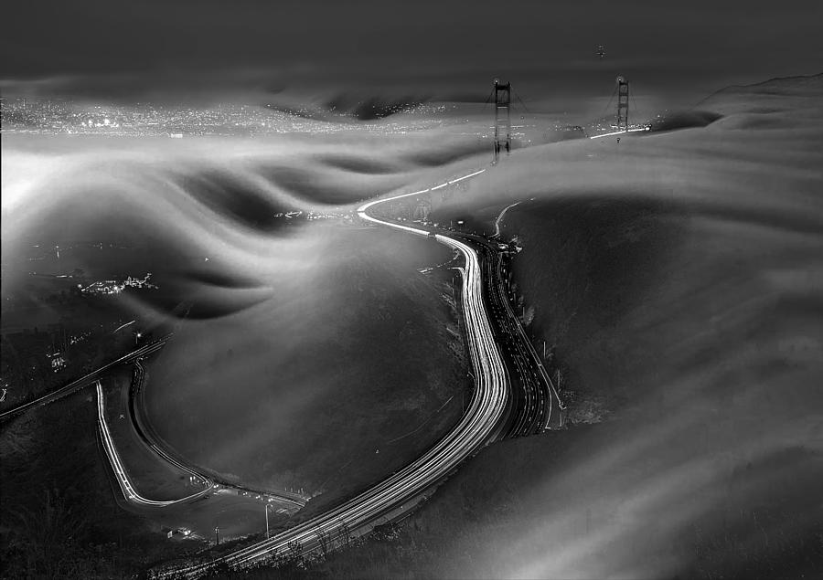 Golden Gate Bridge In Fog #1 Photograph by Jiahong Zeng