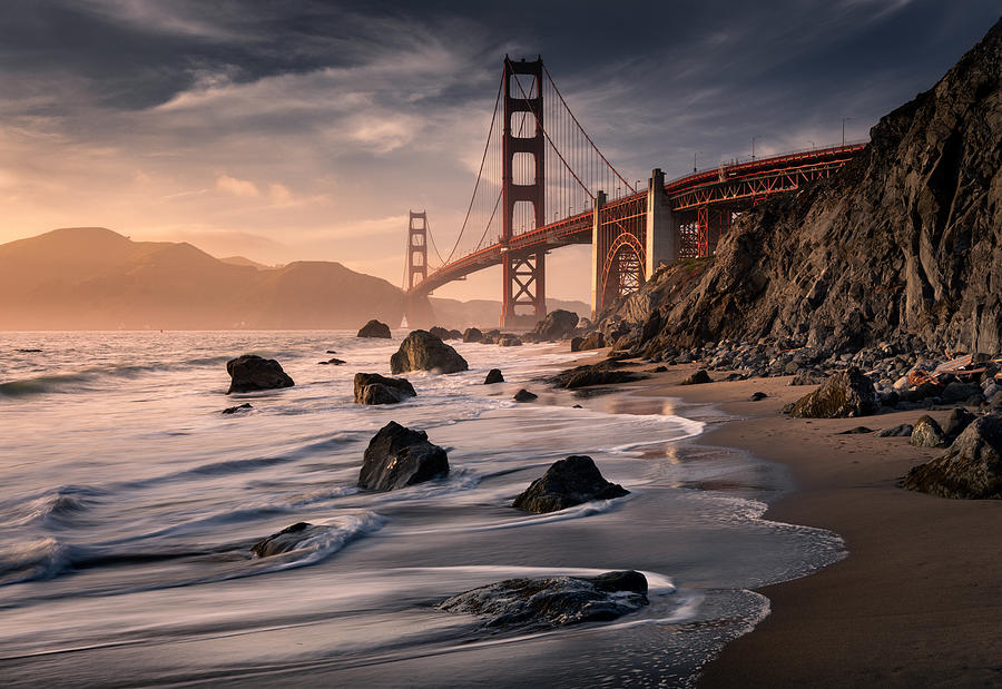 Sunset Photograph - Golden Gate Bridge #1 by Karol Nienartowicz