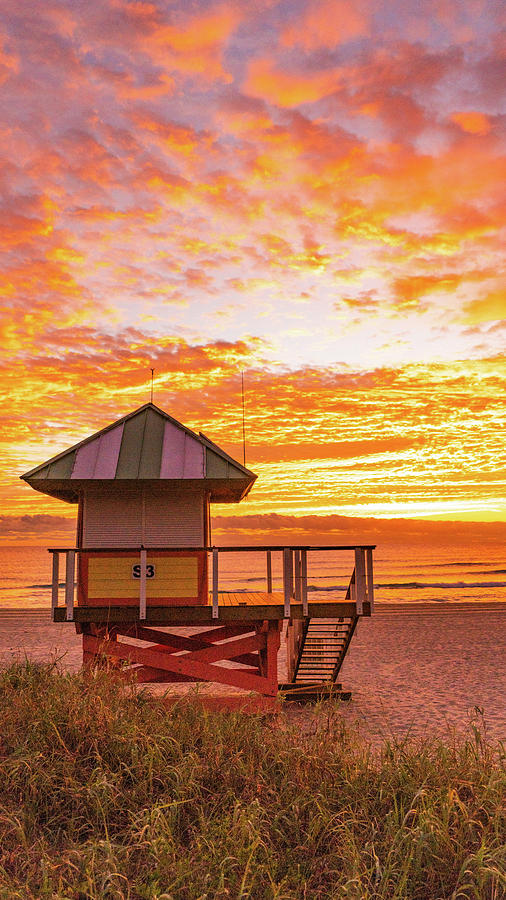 Golden Lifeguard Station Sunrise Delray Beach Florida #1 Photograph by Lawrence S Richardson Jr