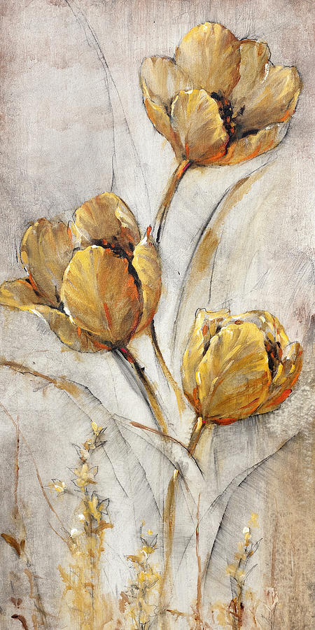 Tree Painting - Golden Poppies On Taupe I #1 by Tim Otoole