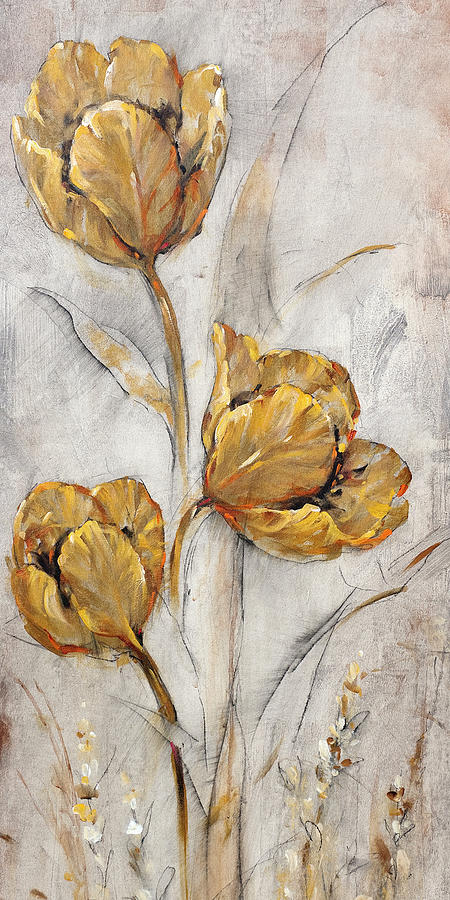 Flower Painting - Golden Poppies On Taupe II #1 by Tim Otoole