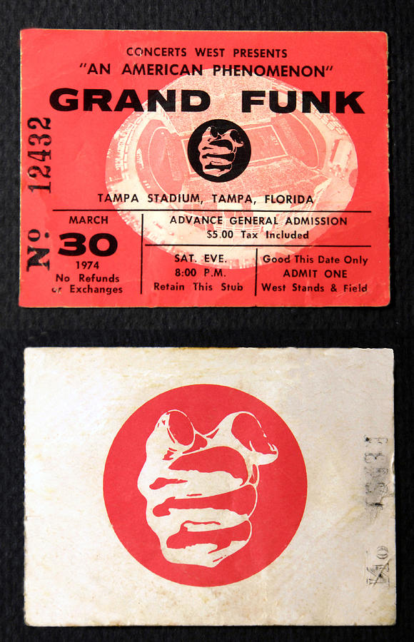 Grand Funk Railroad Photograph - Grand Funk 1974 concert ticket #1 by David Lee Thompson