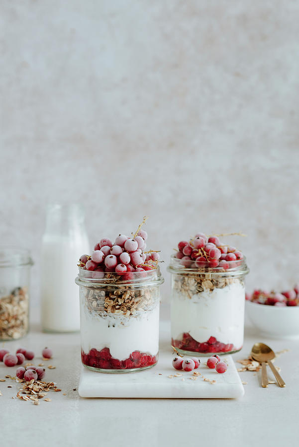 Granola In A Jar With Yogurt And Red Currants #1 Photograph by Kasia Wala