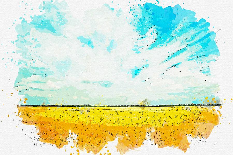 Grass Field, watercolor by Adam Asar #1 Painting by Celestial Images