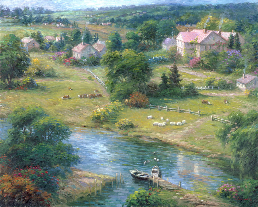 Cow Painting - Grazing Fields #1 by Ghambaro