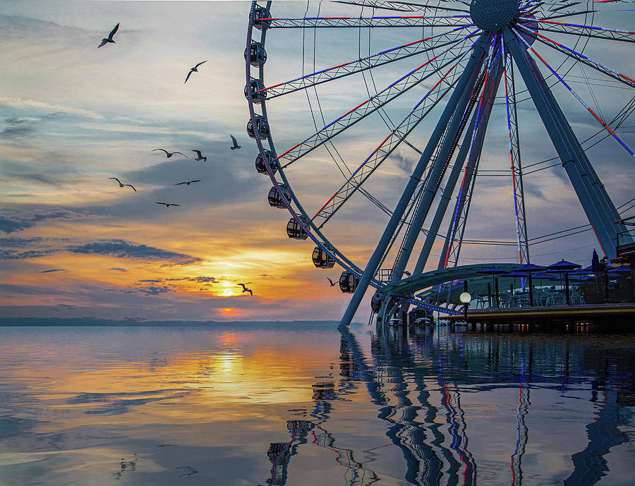 Great Wheel at Sunset with Birds Photograph by Darryl Brooks