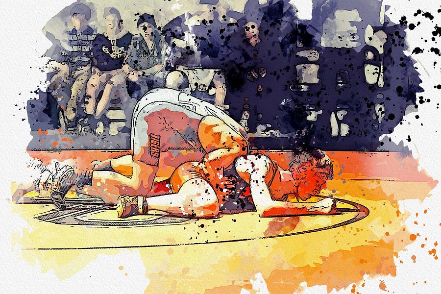 Greco Wrestling 2 watercolor by Ahmet Asar #1 Painting by Celestial Images