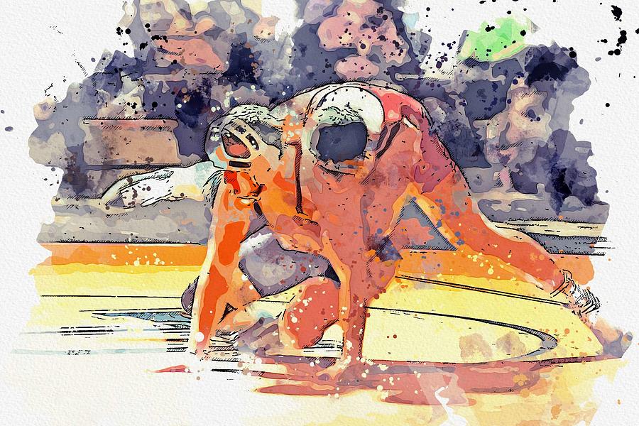 Greco Wrestling 3 watercolor by Ahmet Asar #1 Painting by Celestial Images