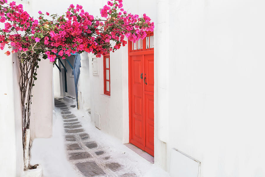 Greece, Aegean Islands, Cyclades, Greek Islands, Aegean, Mikonos Island, Alley In Mykonos Town #1 Digital Art by Marco Simoni